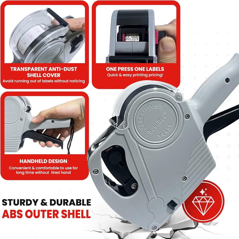 SusuBee 2 Pack Price Gun - 1 Line Label Pricing Gun with 10,000pcs White Labels Handheld Date Code Prices Labels Maker with Pre-Loaded Inks & Label Remover for Retails, Yard Sales, Groceries, Supermarket - Image 5